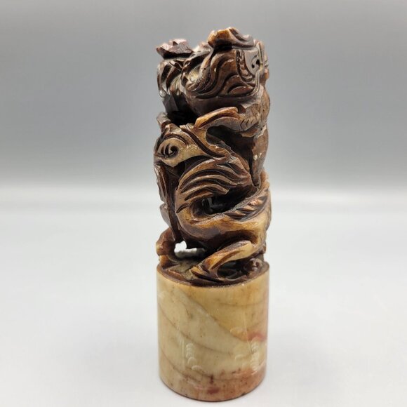 Other - Vintage Chinese Carved Dragon Soapstone Seal Stamp Engravings NOELLE